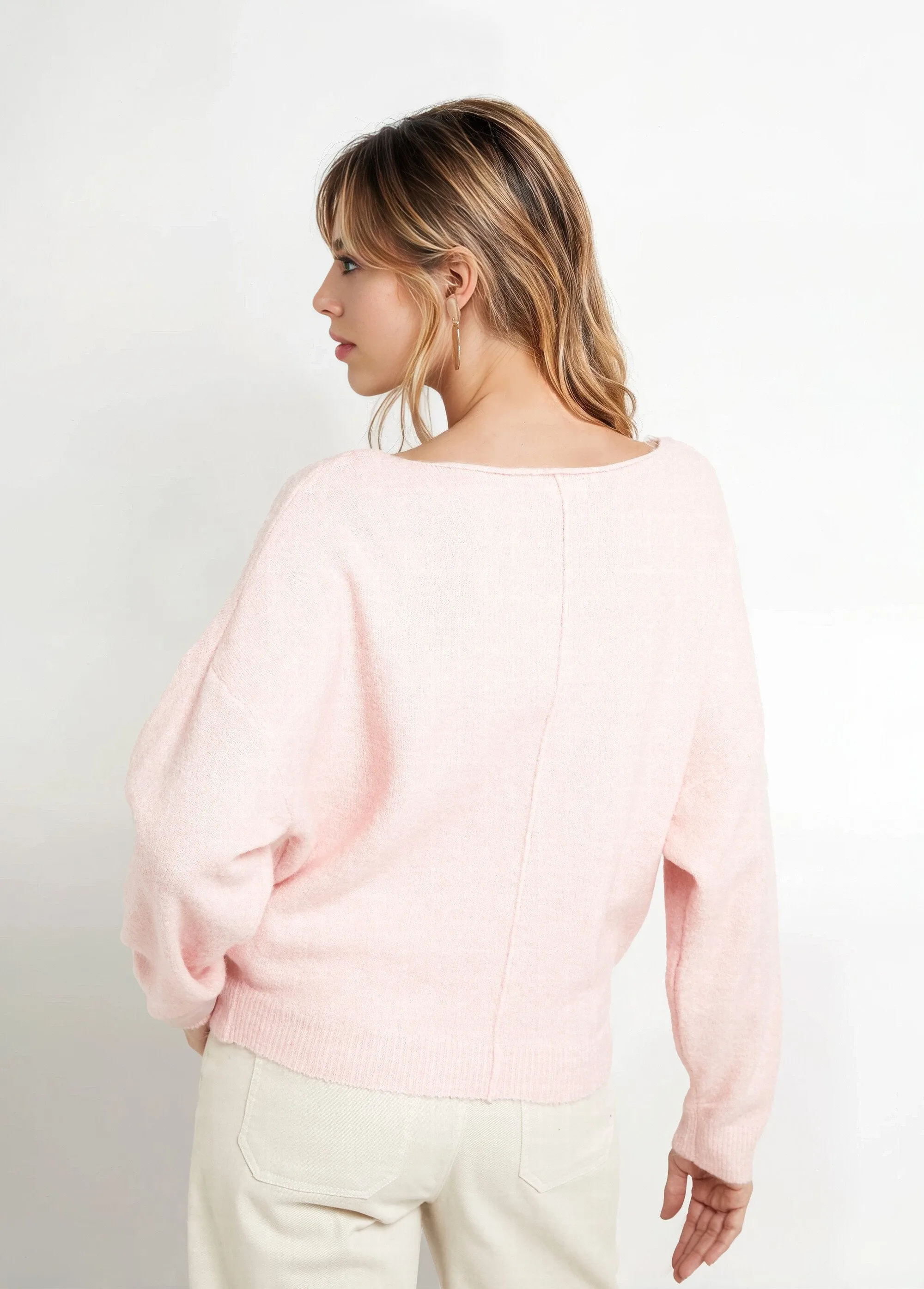 Warm wool sweater with boat neckline