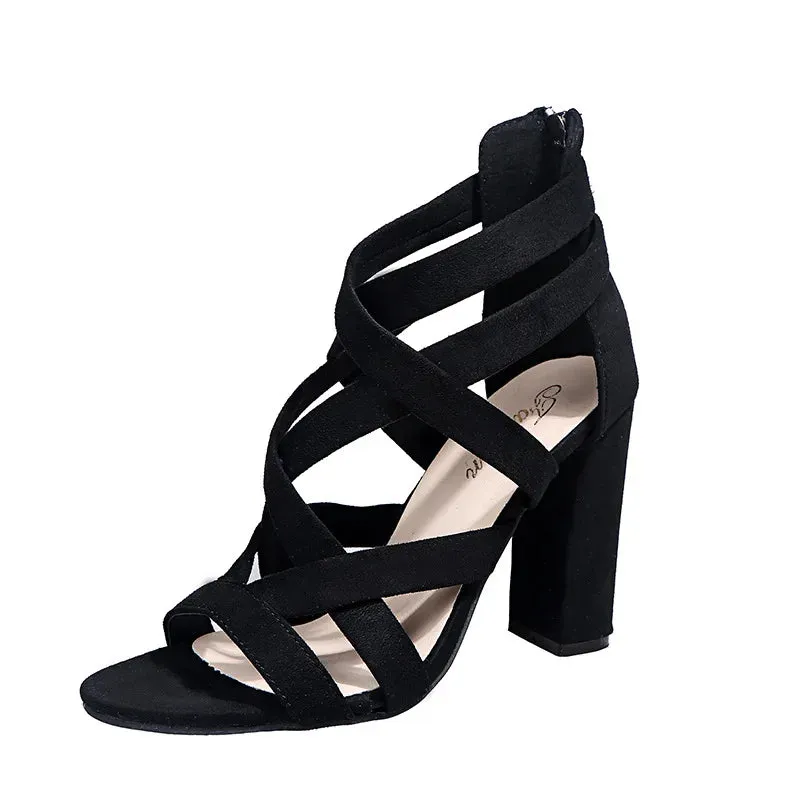 Women Pumps Sandals Summer Open Toe High Heels Low Block Heel Shoes Gladiator Zipper Thick With Sandals Wedges 2022 Mules Shoes