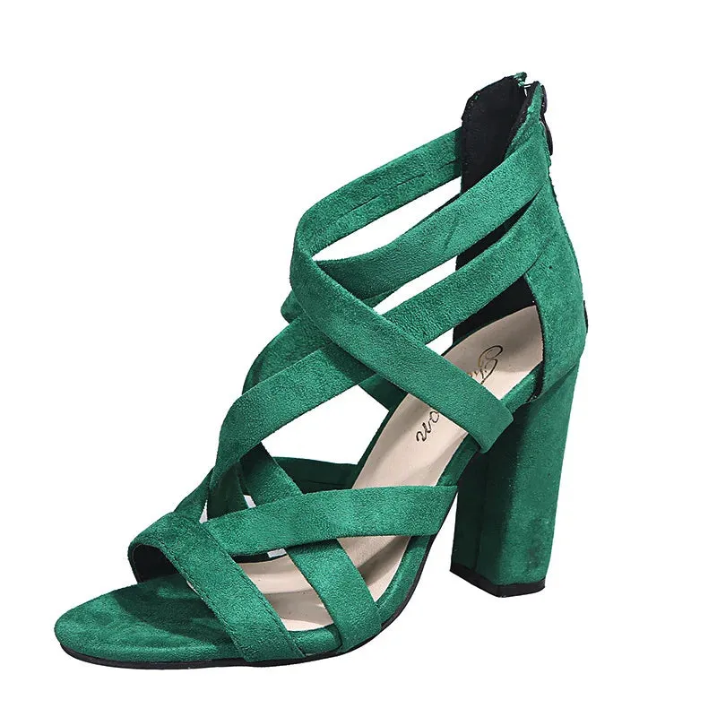 Women Pumps Sandals Summer Open Toe High Heels Low Block Heel Shoes Gladiator Zipper Thick With Sandals Wedges 2022 Mules Shoes