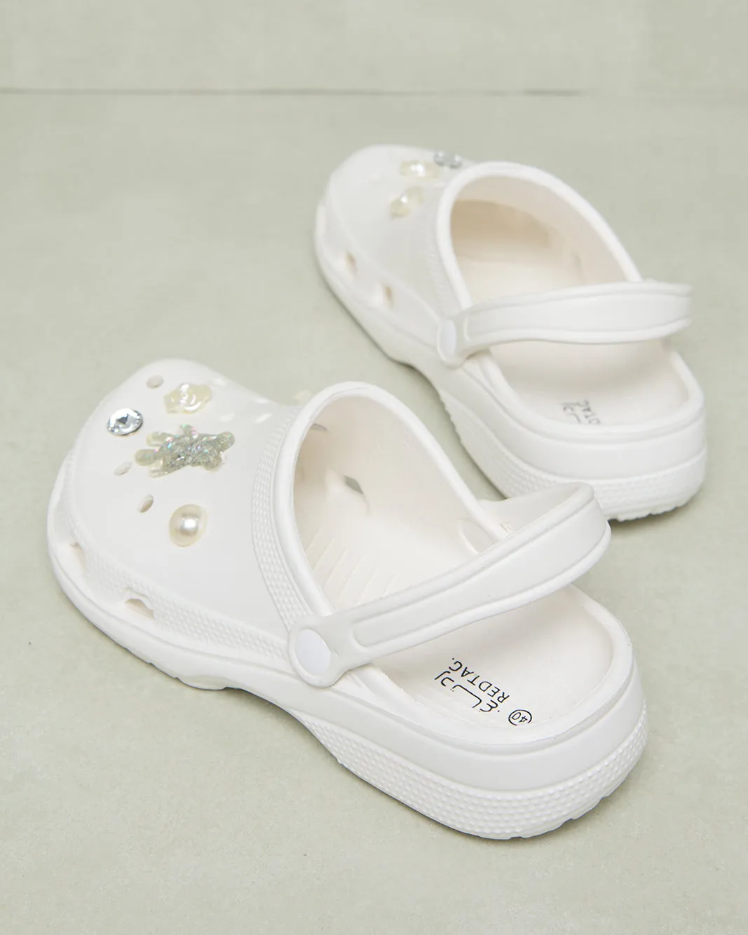 Women White Embellished Molded Mule