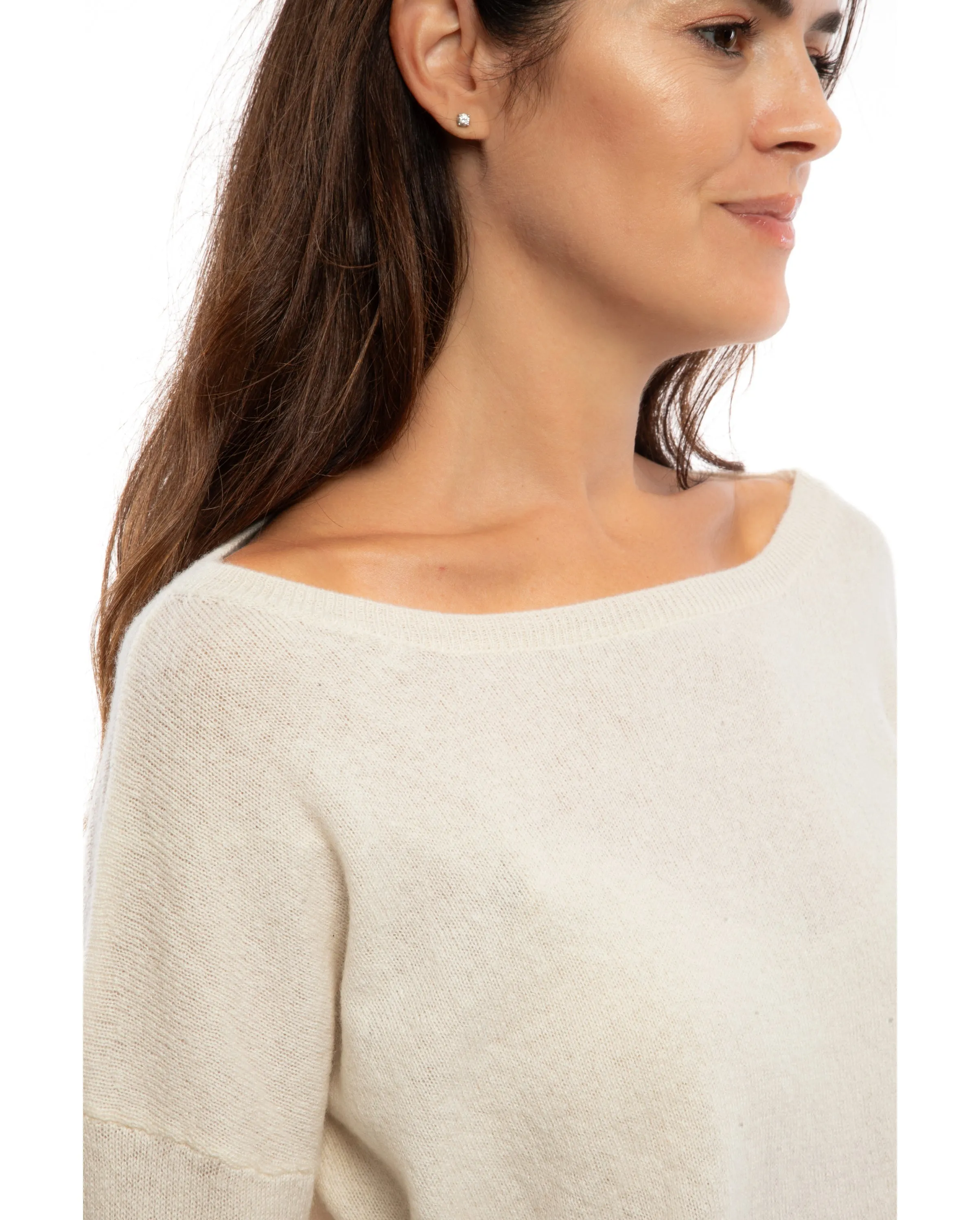 Women's Oversized Cashmere Boatneck Sweater Milk White