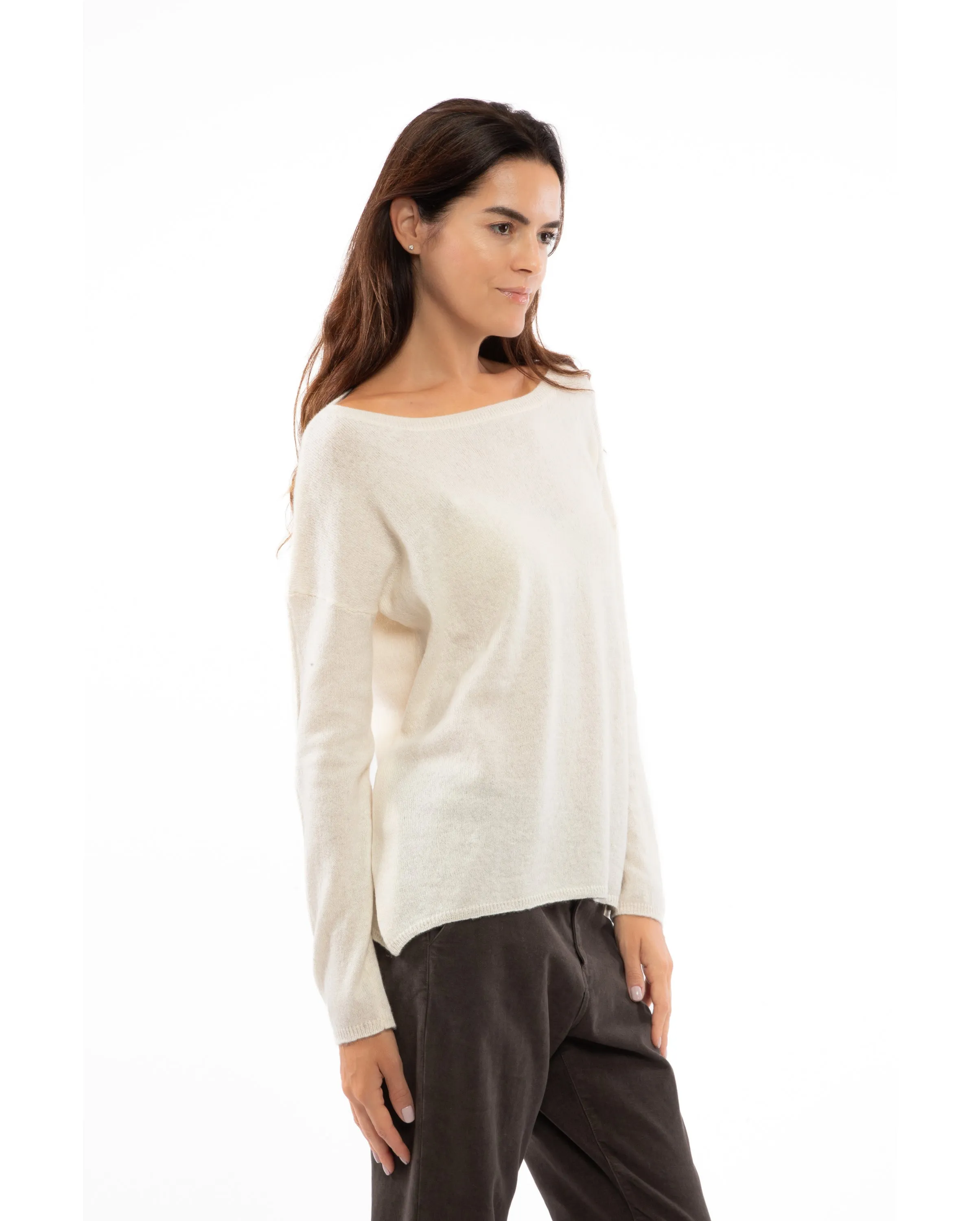 Women's Oversized Cashmere Boatneck Sweater Milk White