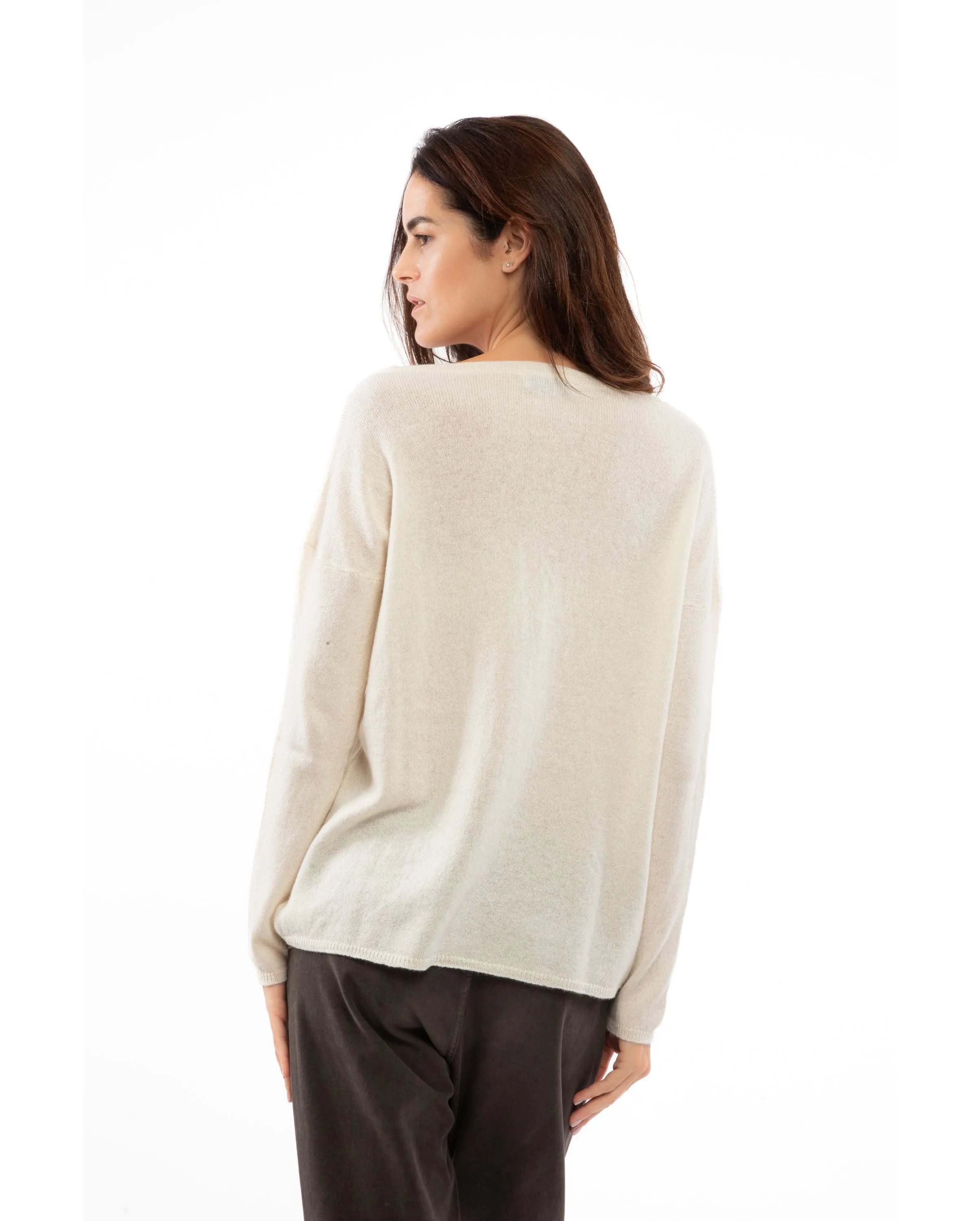 Women's Oversized Cashmere Boatneck Sweater Milk White