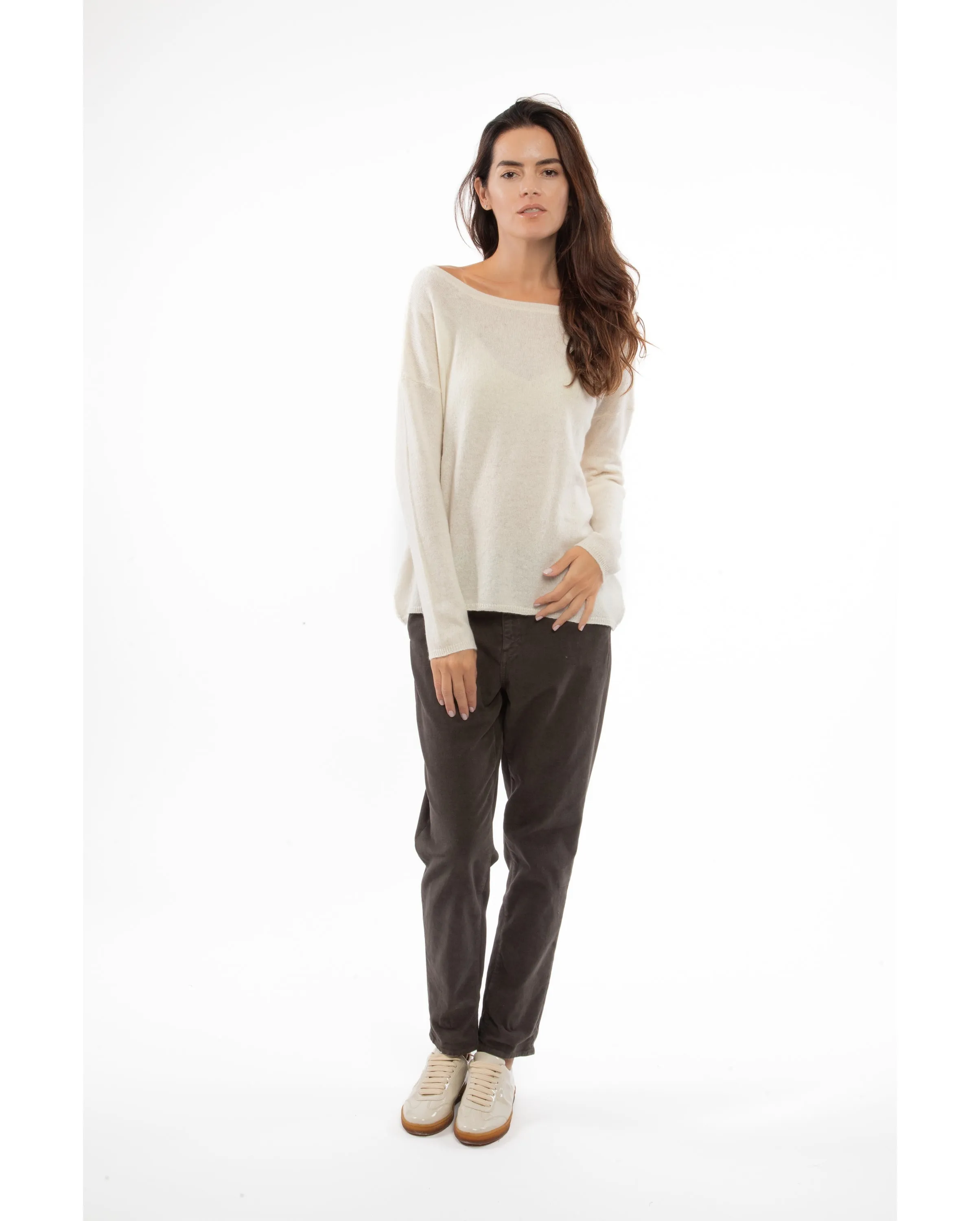 Women's Oversized Cashmere Boatneck Sweater Milk White