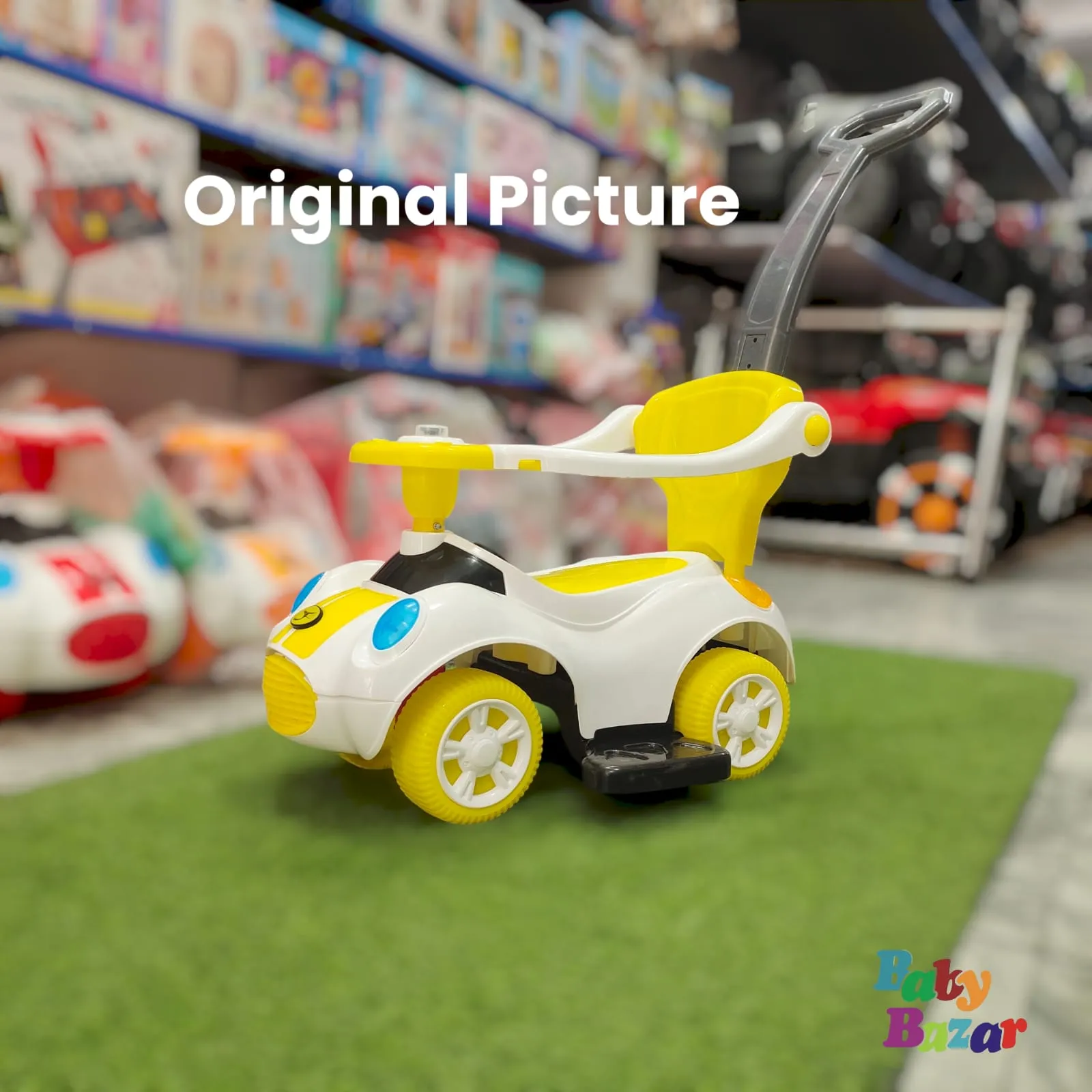 Yellow Manual Baby Car in Beautiful Shape with Footrest and Side Protection Model 605